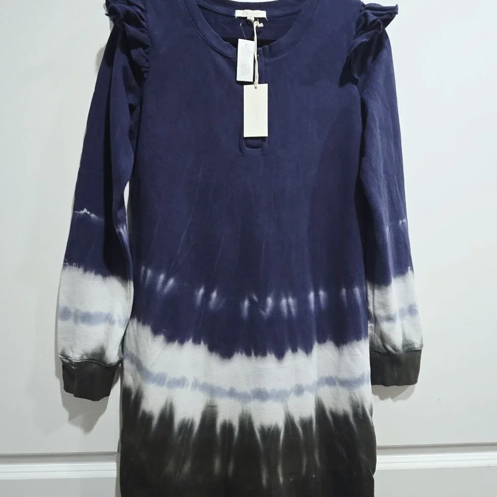 NWT REVOLVE Z Supply - S Blue‎ Iris Tie Dye Ruffle Maxi Side Slits Dress